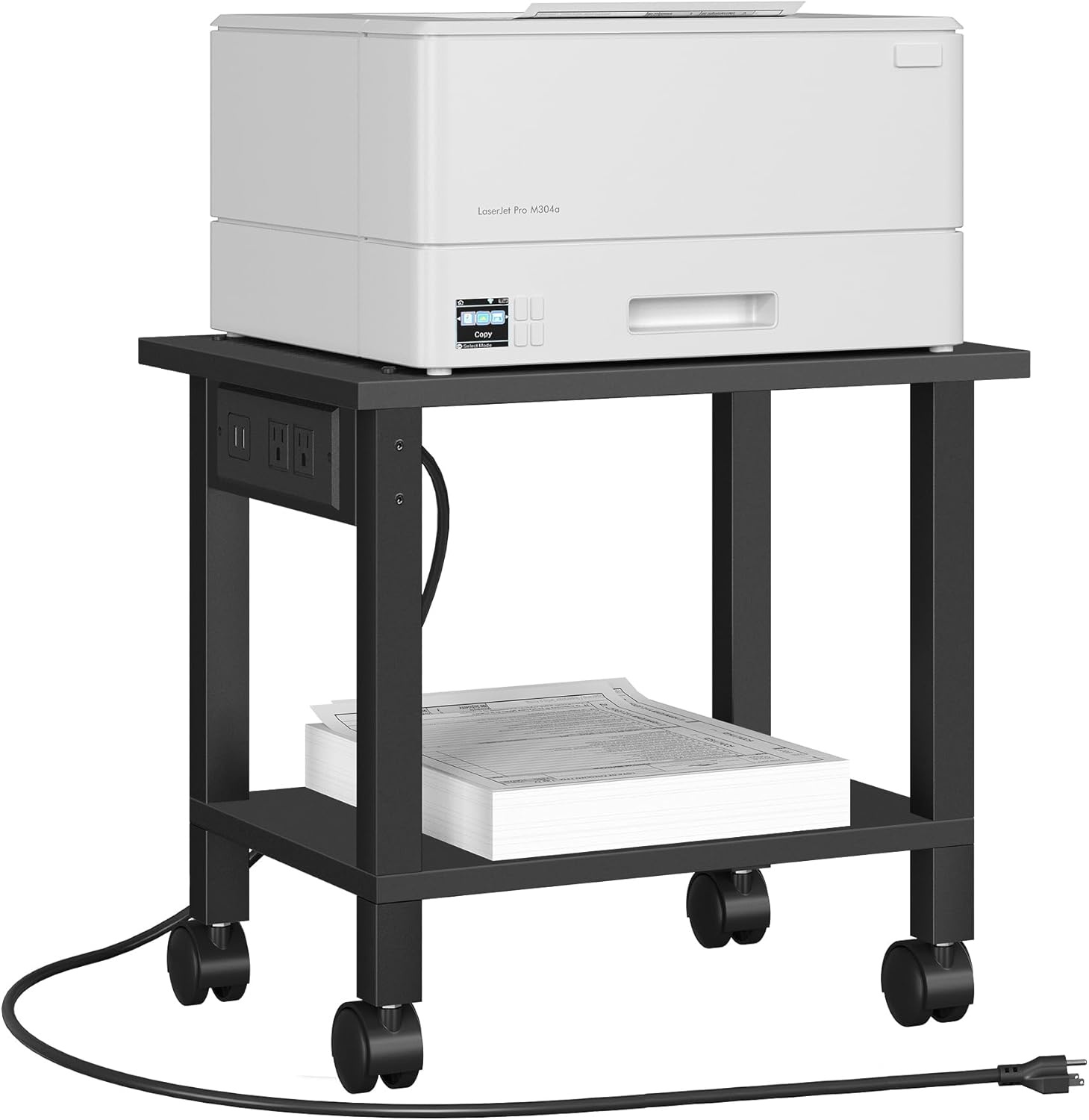 Rolling Printer Stand, Power Outlets, USB Ports - TUTOTAK PS01BK001