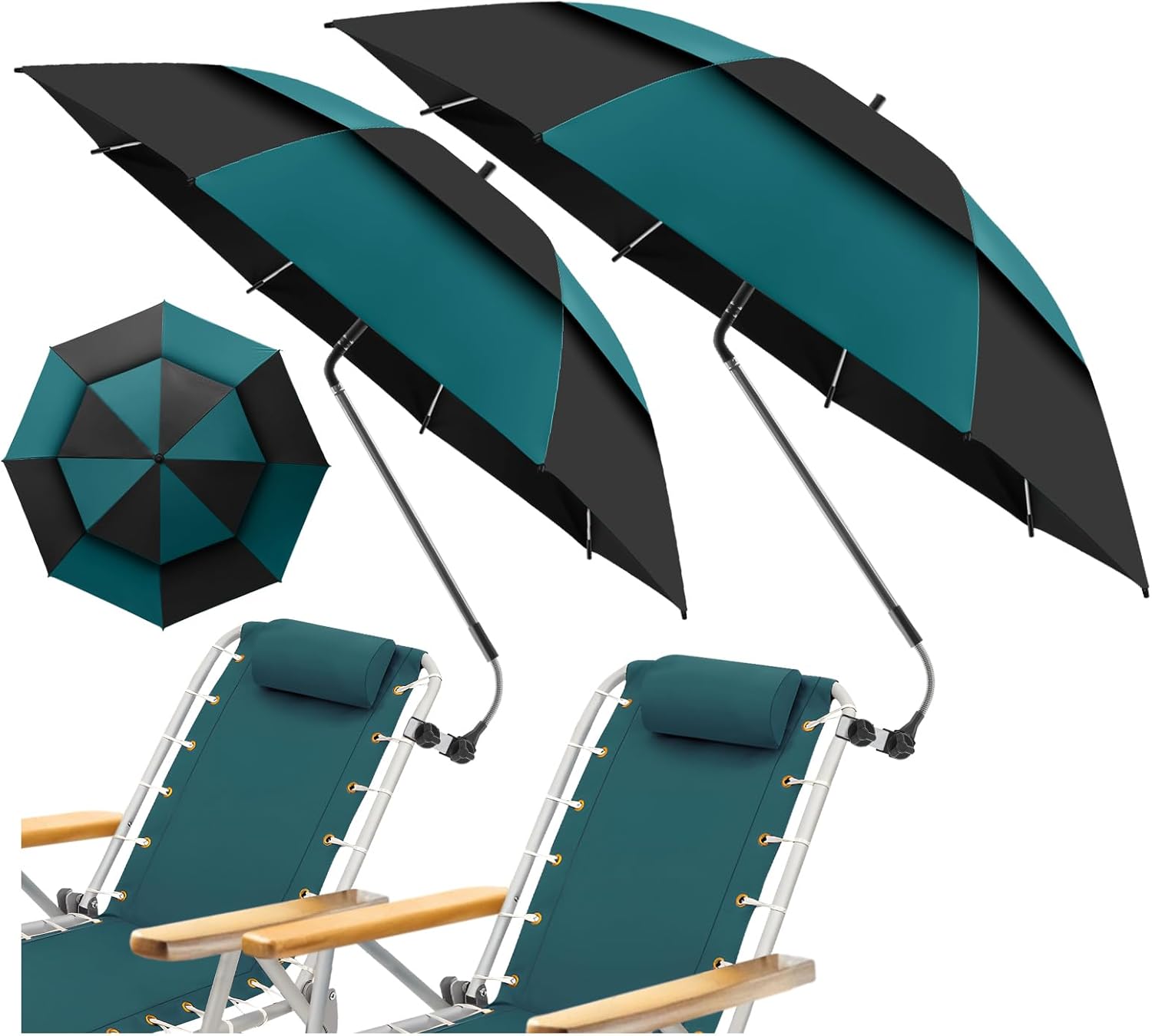 2 Pack 48.6in Double Canopy Beach Umbrella with Clamp for Sun