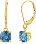 Solid 10K Gold London Blue Topaz Dangle Earrings for Women - 6mm