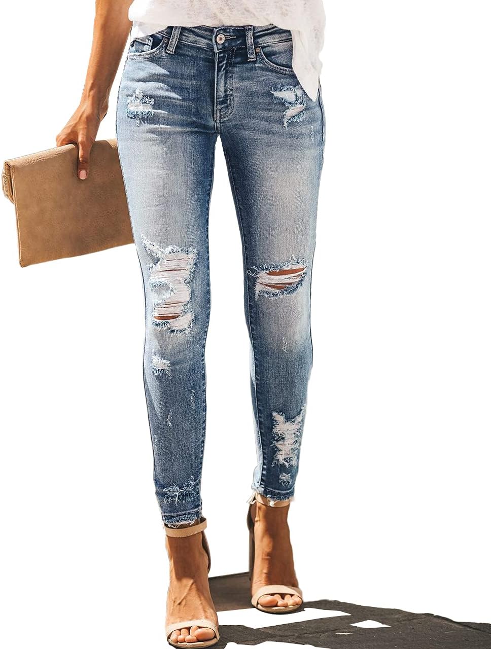 Allimy Women's High Rise Skinny Stretch Ripped Jeans for Style