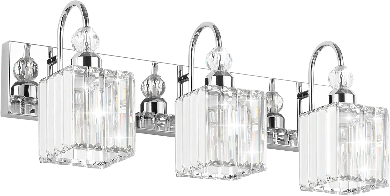 Ralbay Chrome Crystal Bathroom Vanity Light - 3-Lights
