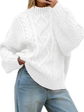 Womens Oversized Cable Knit Turtleneck Sweater - Button Up Chunky