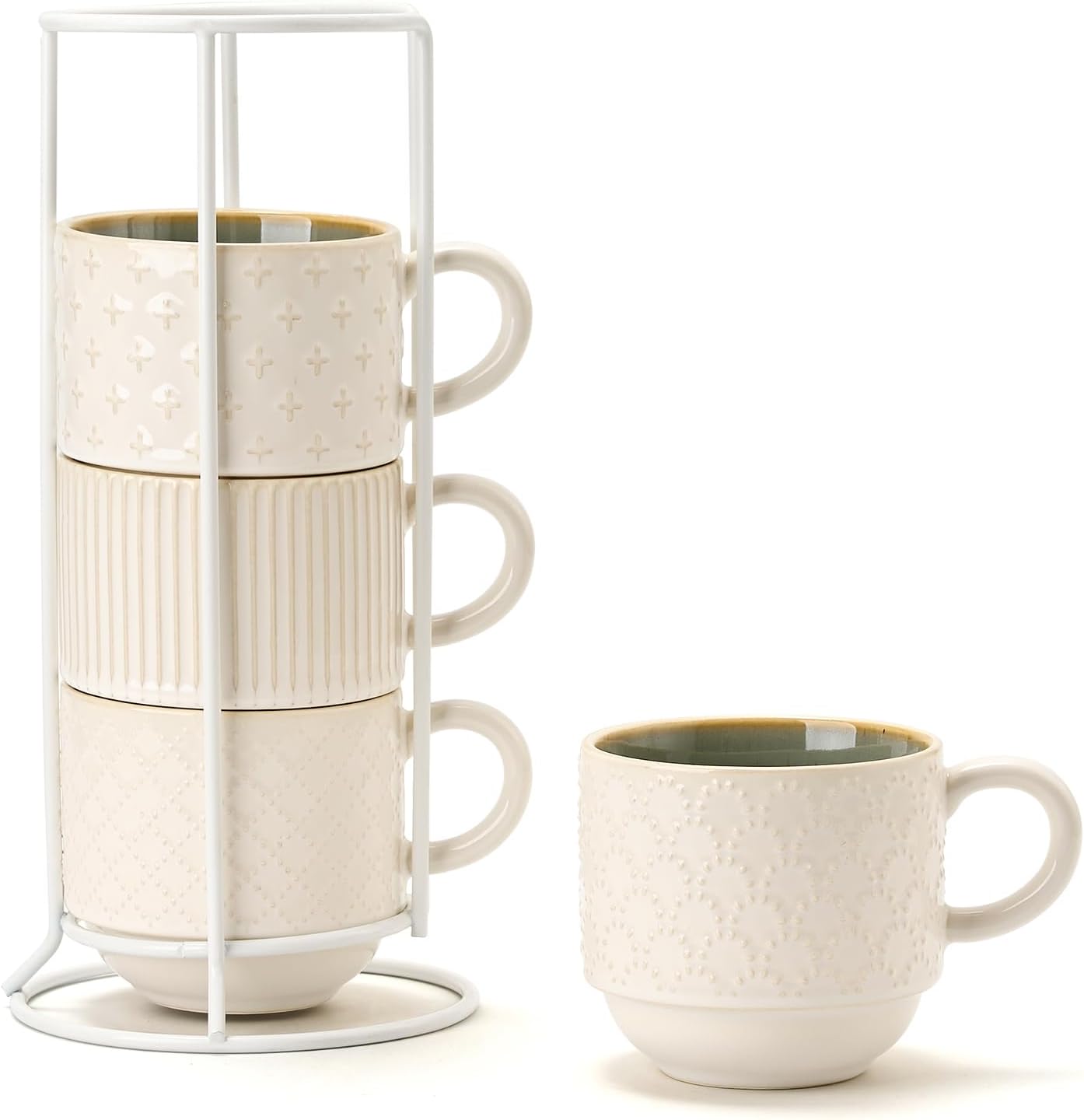 JIEMEI HOME Large Ceramic Coffee Mug Set of 4 with Stand