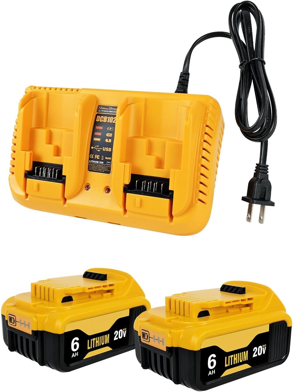 2-Pack 6.0Ah Replacement Batteries for Dewalt 20V Max Tools