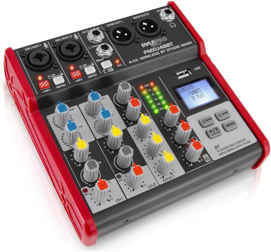 PYLE Studio Audio Mixer Board - 4 Channel Bluetooth DJ Console