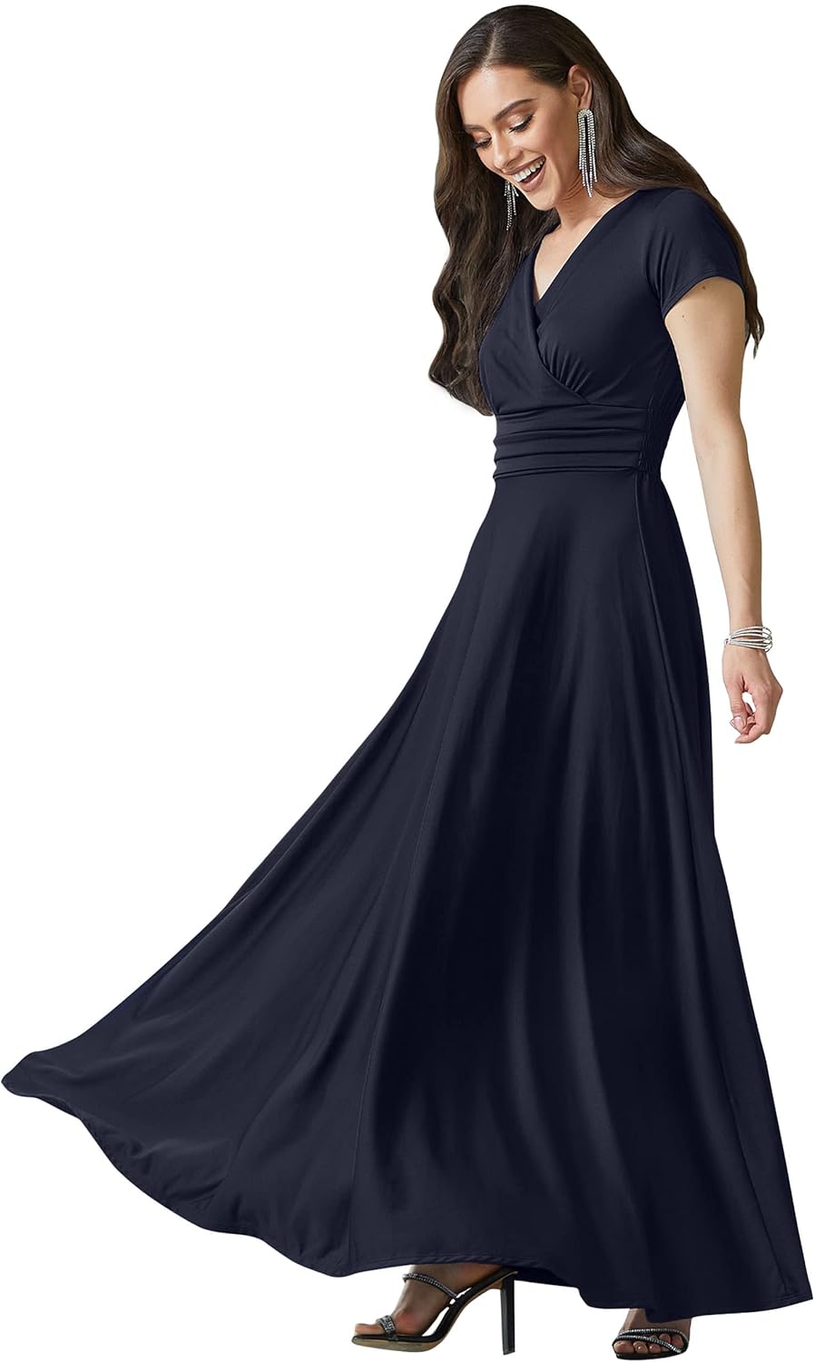 KOH KOH Womens Sexy Cap Short Sleeve V-Neck Flowy Gown