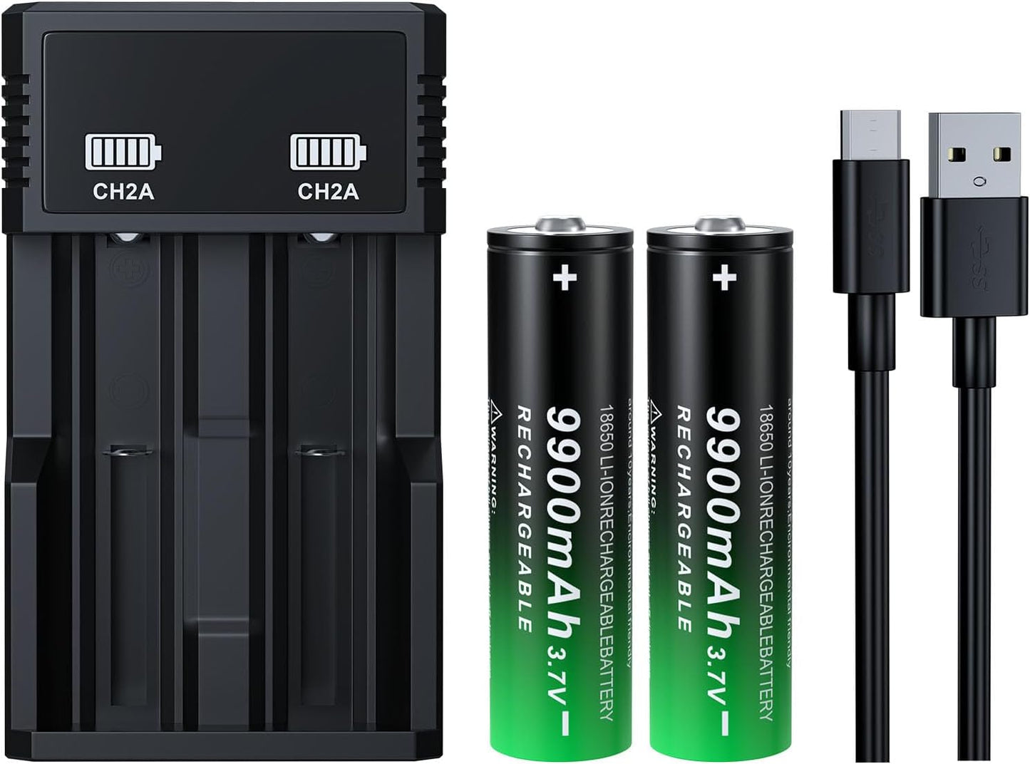 PAOWANG 18650 Rechargeable Batteries - 9900mAh Capacity for LED Lights