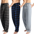 3 Pack Men's Fleece Pajama Pants for Men - Warm Plaid & Solid Set