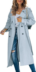 Women's Double Breasted Long Trench Coat - Slim Windproof Overcoat