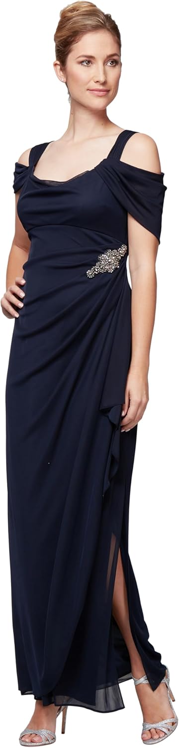 Alex Evenings Women's Long Cold Shoulder Dress for Weddings
