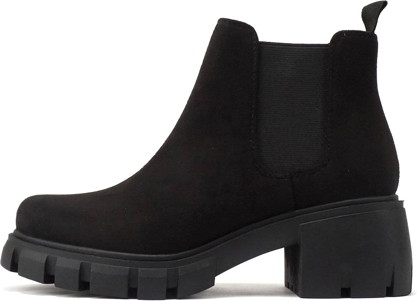 Soda PIONEER Women Lug Sole Mid Heel Chelsea Ankle Bootie
