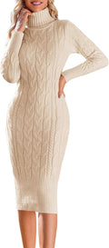 Womens Turtleneck Ribbed Knit Sweater Midi Dress - Slim Fit