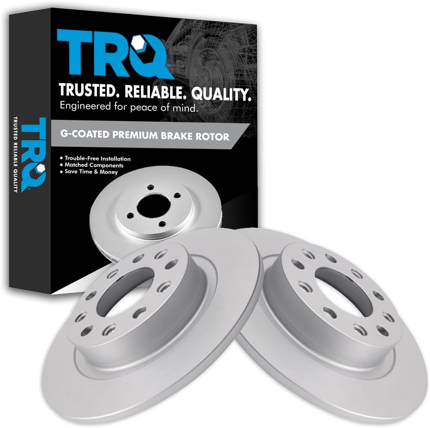 TRQ Rear Brake Rotors Set Solid Premium G-Coated for Dodge Dart