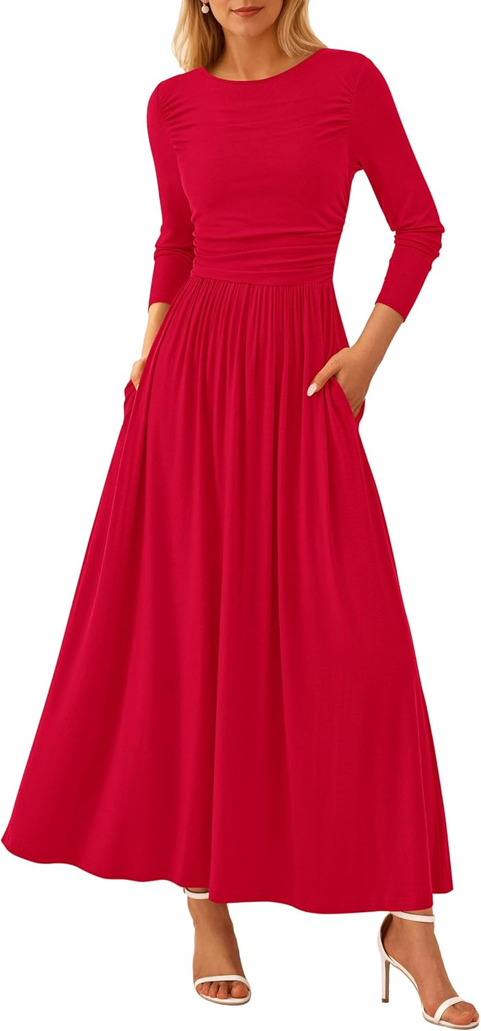 PRETTYGARDEN Women's Trendy Fall Long Sleeve Maxi Dress