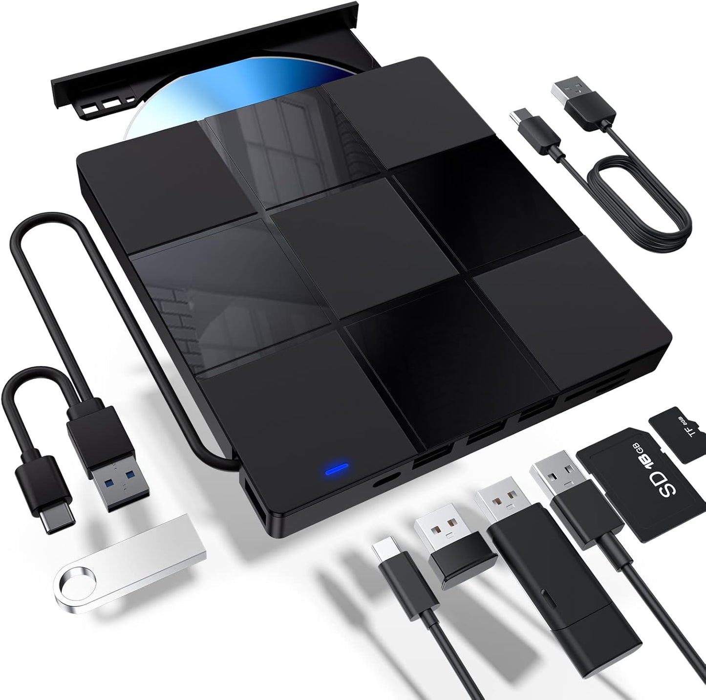 Ultra-Slim 7-in-1 External CD/DVD Drive: Portable & Compatible
