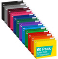 Hanging File Folders 60 Pack - Extra Capacity Letter Size, 12 Colors