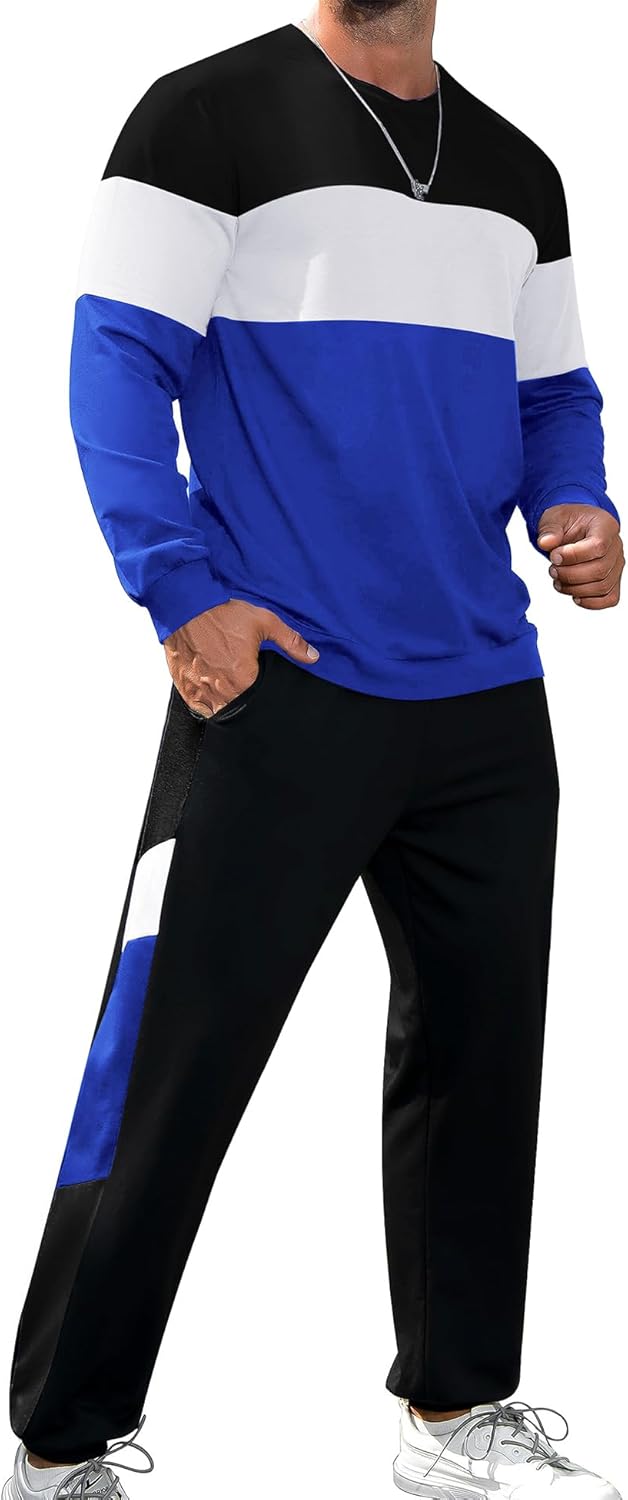 Men's Colorblock Sweatshirt and Sweatpants Casual Tracksuit Set