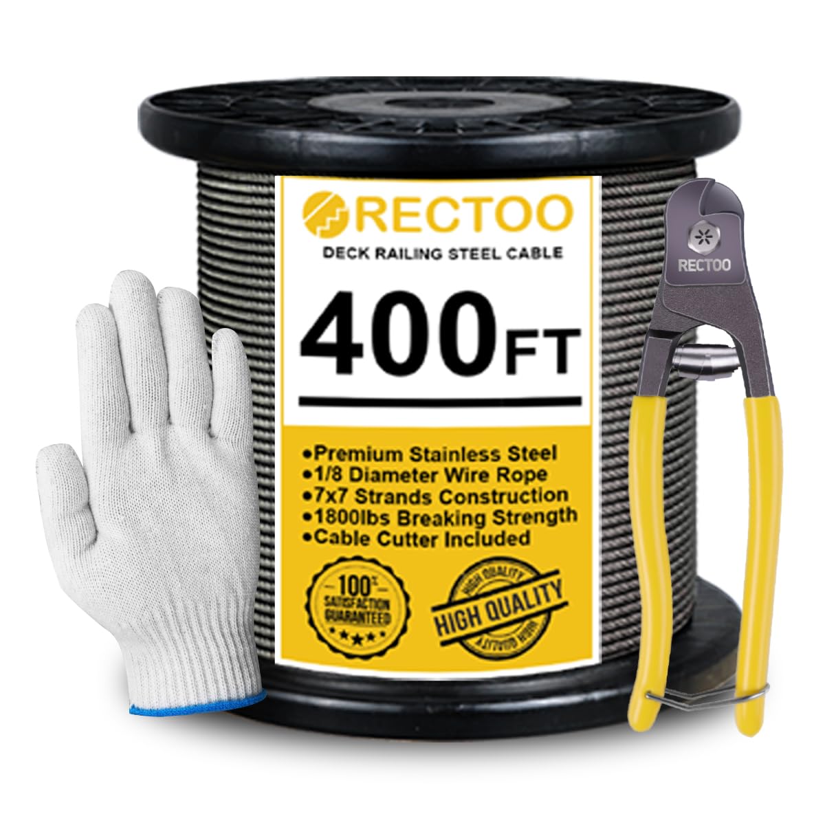 Black 400FT 1/8 T316 Stainless Steel Cable for Deck Railing