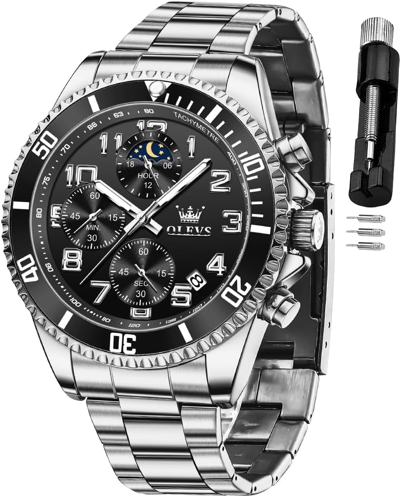 OLEVS Moon Phase Chronograph Steel Watch
