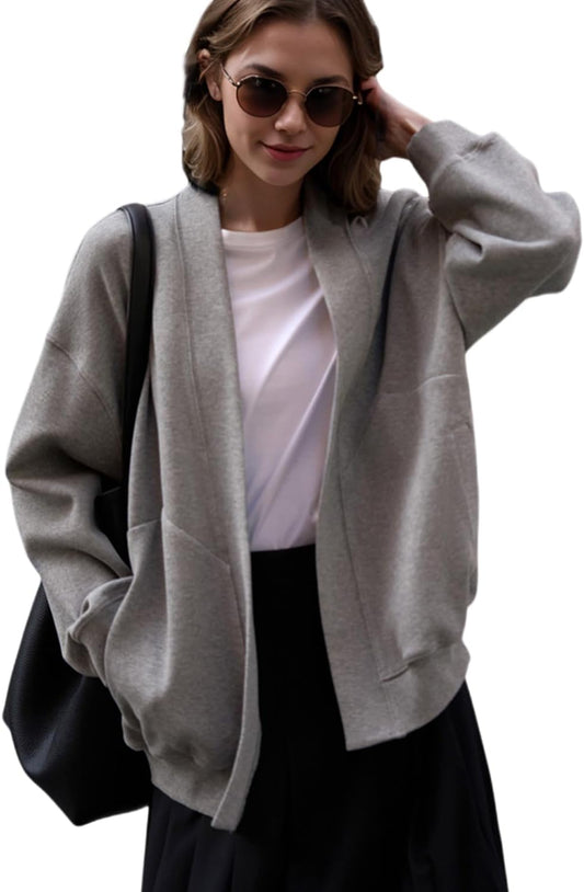Fashion Oversized Womens Athletic Sweatshirt Blazer with Pockets