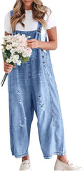 women loose adjustable strap denim bib overall jeans - relaxed wide
