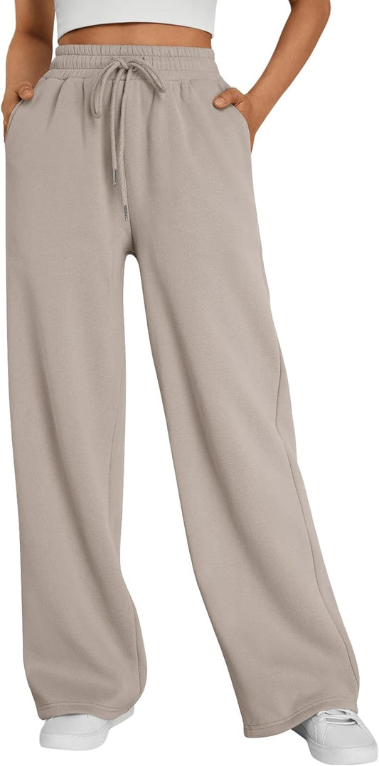 Trendy Queen Womens Wide Leg Fleece Lined Sweatpants for Comfort