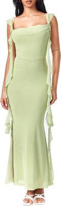 Formal Dresses for Women Wedding Guest Summer Maxi Dress - Mesh Ruffle