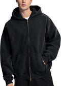 FAIABLE Oversized Acid Wash Heavyweight Zip Up Hoodie - Vintage Style