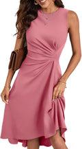 Women's Summer Sleeveless Ruched A-Line High Low Midi Dress - Size