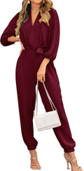 PRETTYGARDEN Women's Fall Jumpsuit V Neck Belted Romper