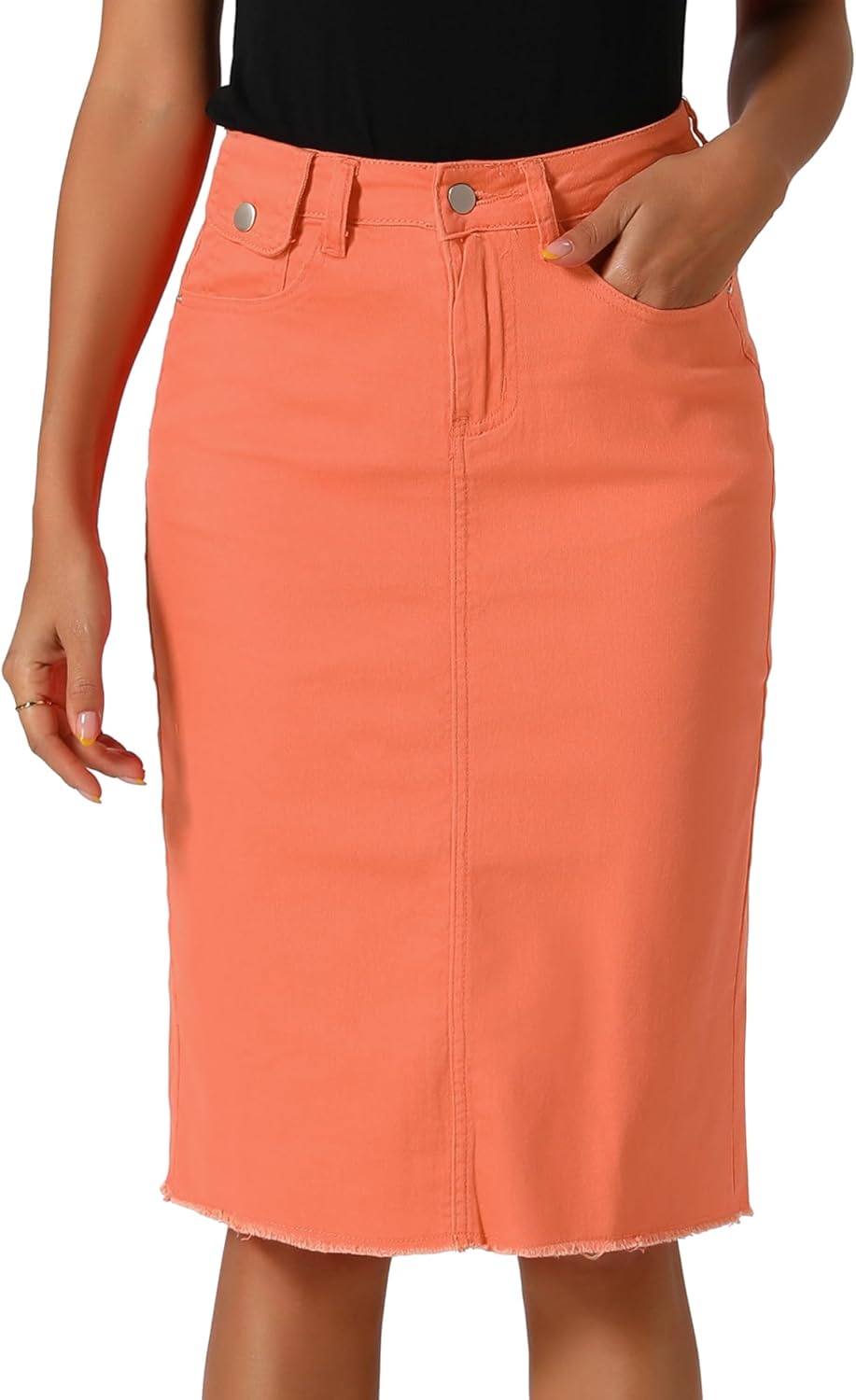 Allegra K Women's Casual Jean Skirt with Back Slit and Stretch