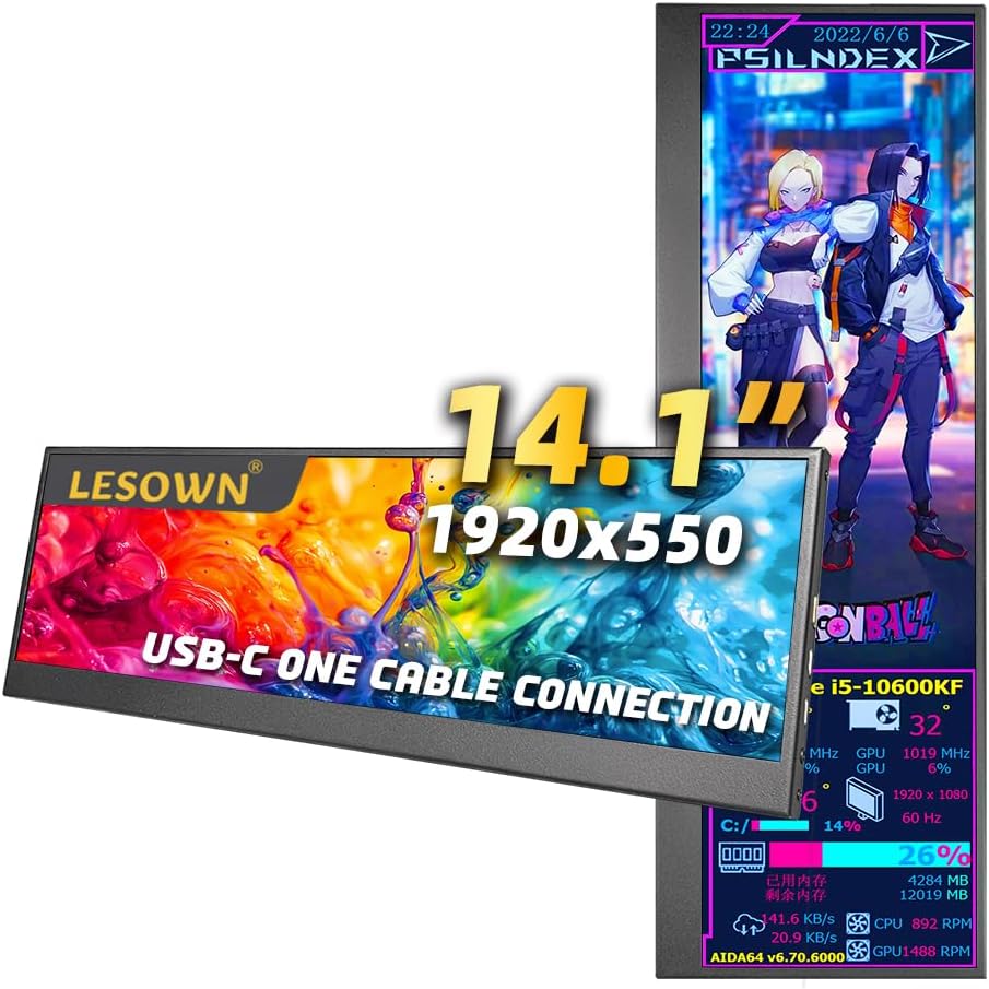 LESOWN 14.1 Ultrawide Portable Monitor - Enhanced Productivity