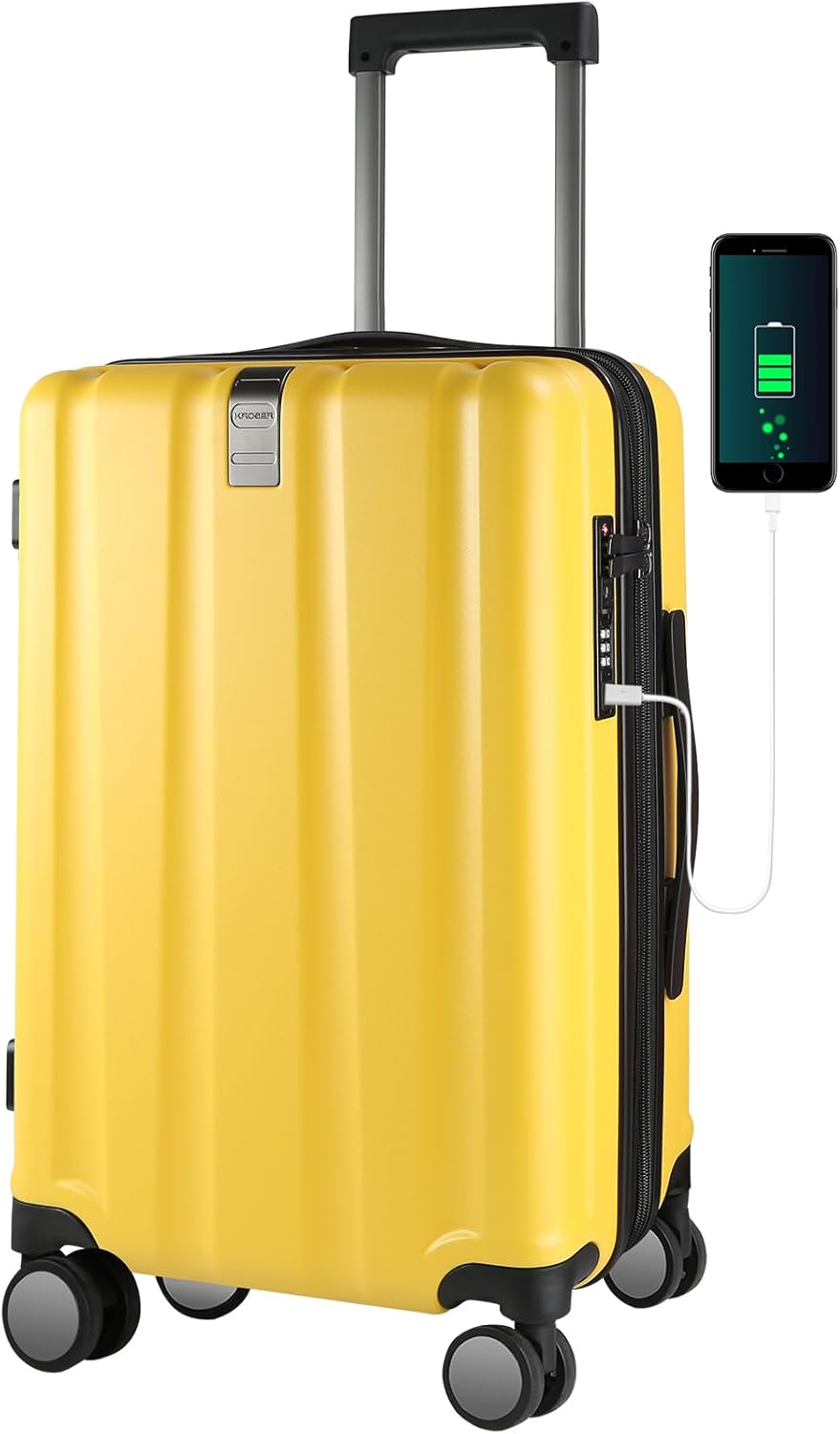 KROSER Hardside Expandable Carry On Luggage with USB Port