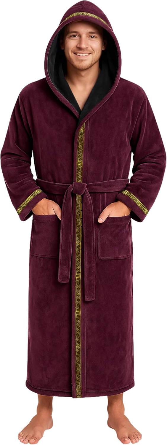 Yoimira Mens Robe with Hood Big and Tall Long Flannel Fleece