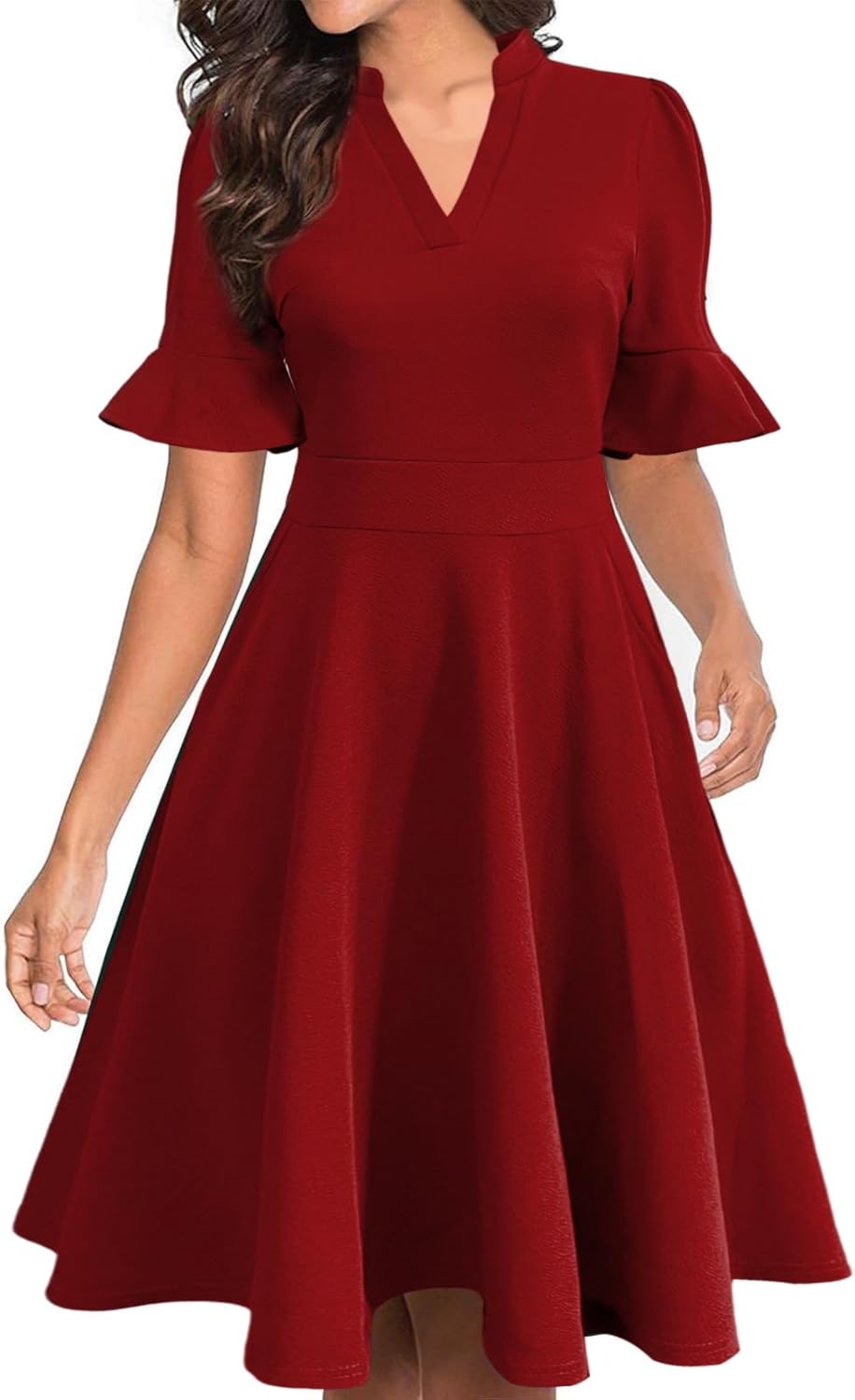 Mokayee Womens Summer V Neck Ruffle Short Sleeve Dress