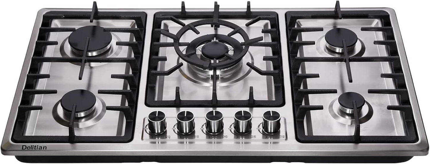 34 Inch Gas Cooktop with 5 High Power Burners for Efficient Cooking