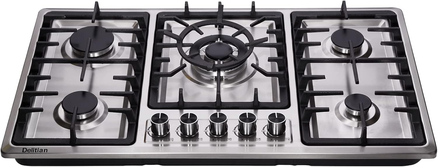 34 Inch Gas Cooktop with 5 High Power Burners for Efficient Cooking