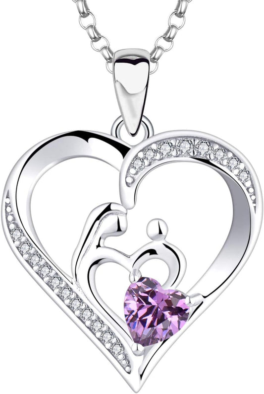 Heart Mum Necklace in 925 Sterling Silver with Cubic Zirconia