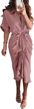 Ruched Satin Button Down Maxi Dress - Flattering Summer Staple