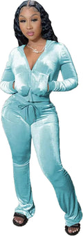 Womens Velour Tracksuit Two Piece Set in Royal Blue - Retro Zip Crop