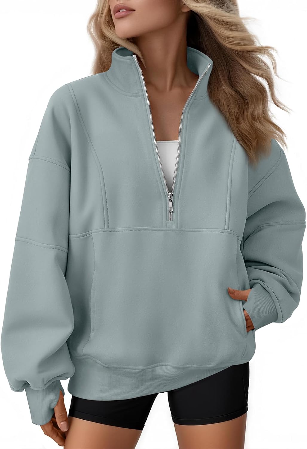 AUTOMET Womens Quarter Zip Oversized Sweatshirts for Comfort