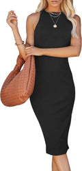 Women Bodycon Midi Dress Fitted Sleeveless Tank - Ribbed Summer Staple