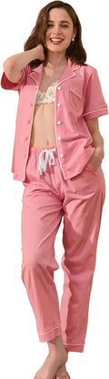 100% Cotton Pajamas for Women Set - Soft Short Sleeve PJs with Pockets