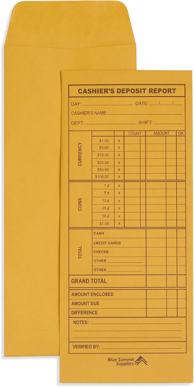 500 Cashier Deposit Report Envelopes for Secure Cash Handling
