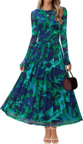 Women's Long Sleeve Fall Wedding Guest Dress - Flowy Mesh Maxi