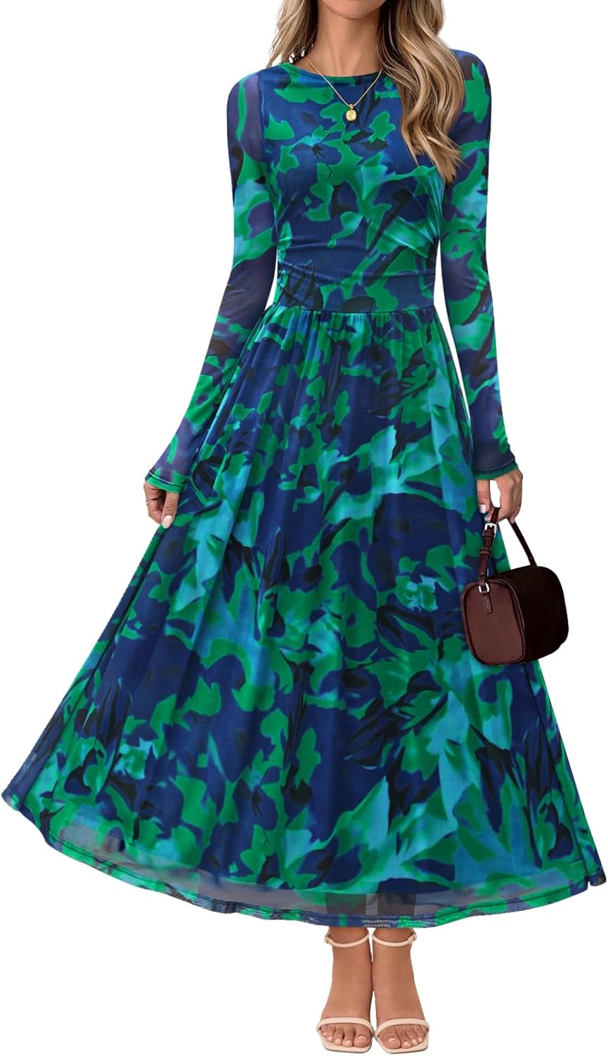 MEROKEETY Women's Long Sleeve Floral Maxi Dress for Fall Events
