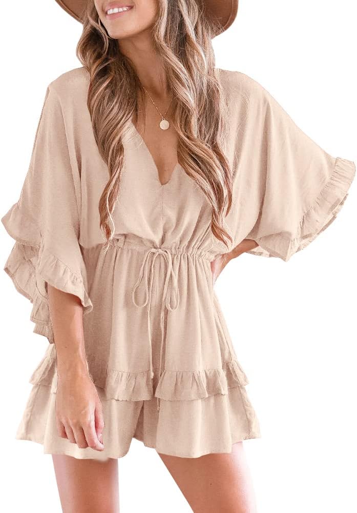 Valphsio Womens V Neck Beach Romper for Chic Summer Style