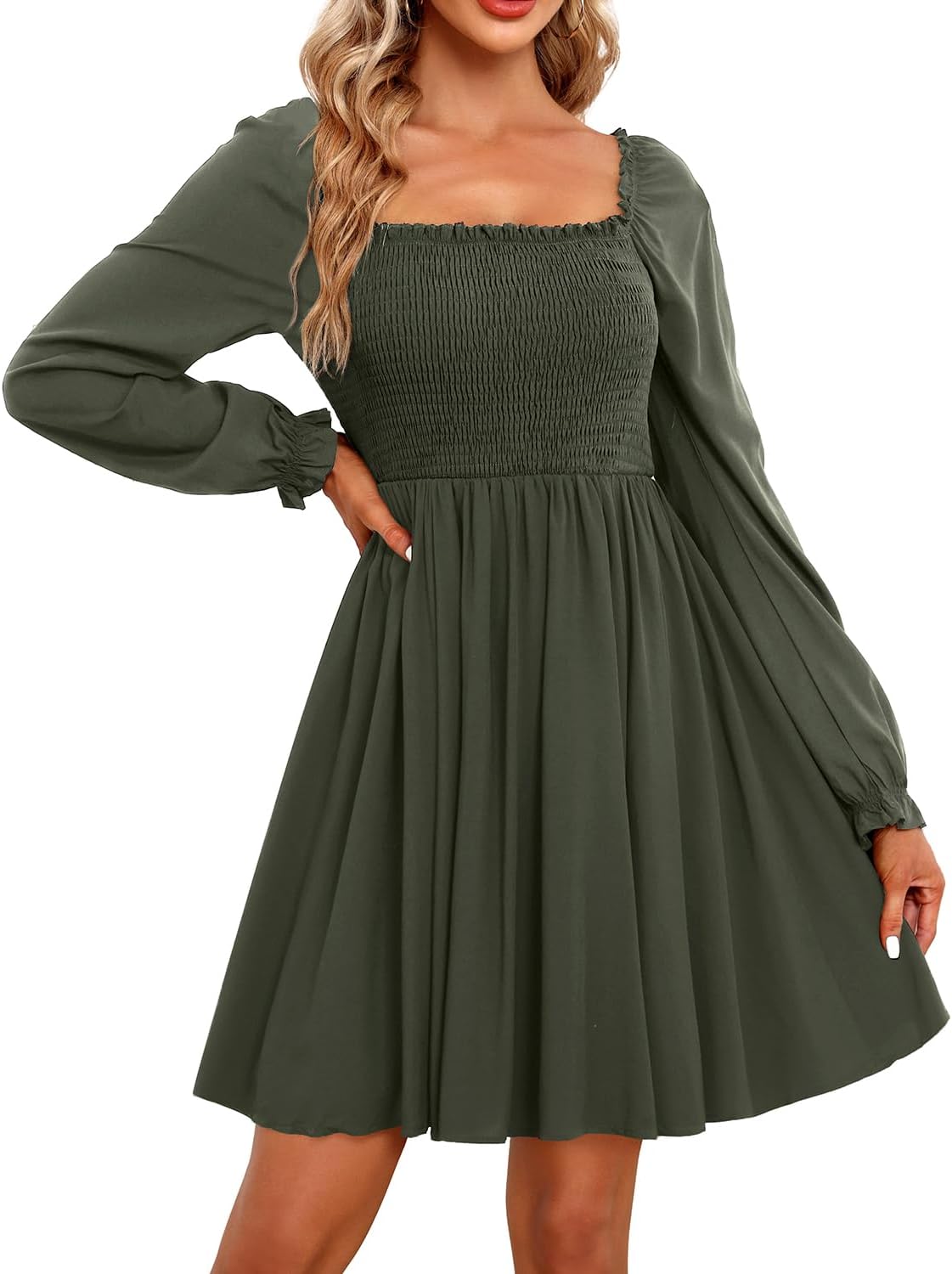 Holipick Women's Casual Square Neck Smocked Dress for All Occasions
