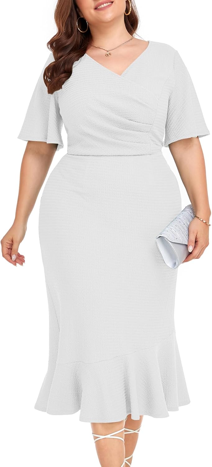 LALAGEN Plus Size Dress for Women - Modest Mermaid Midi Style