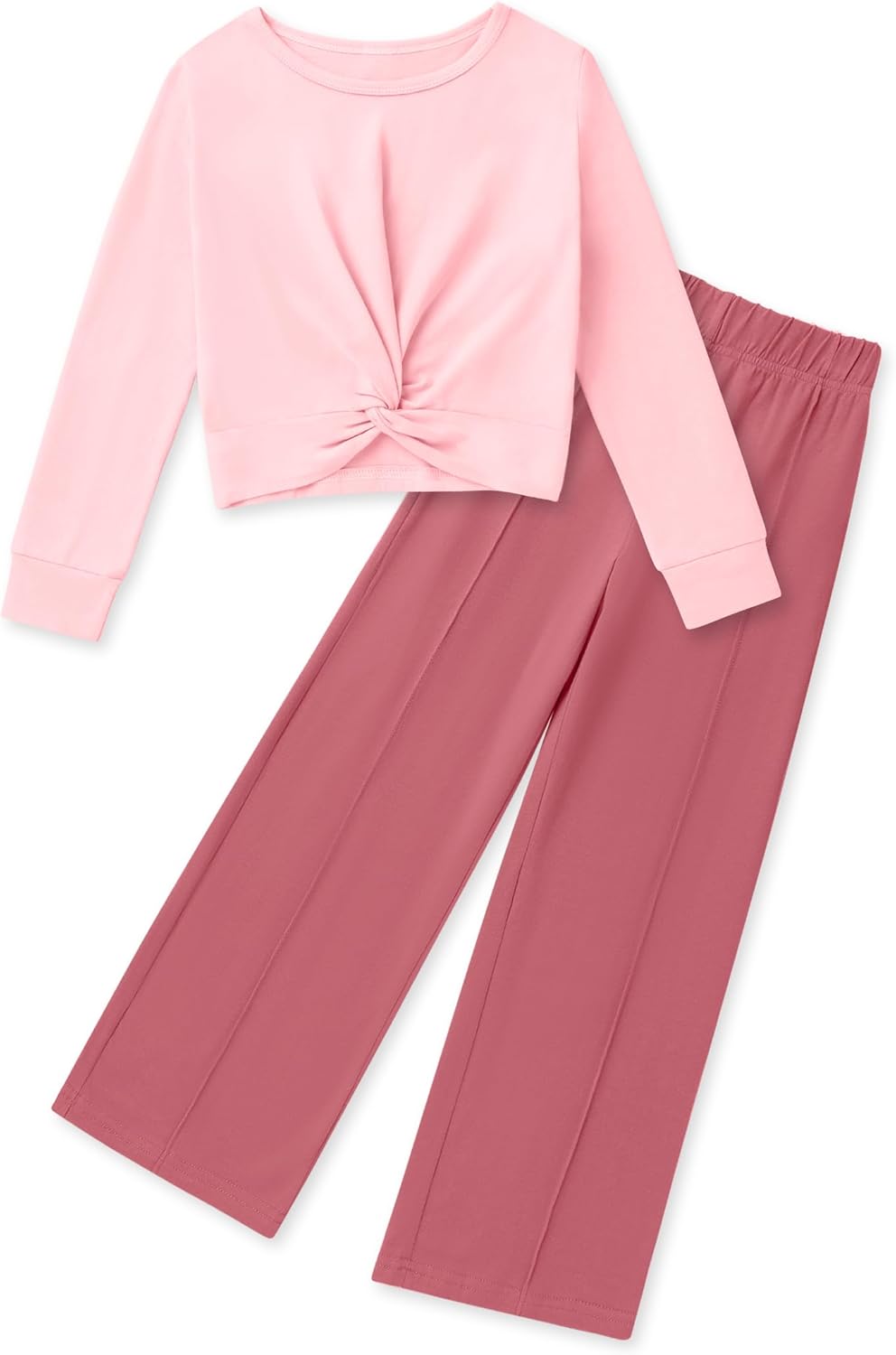 Girls Fall Outfits Fashion Solid Long Sleeve Twist Crop Tops Set